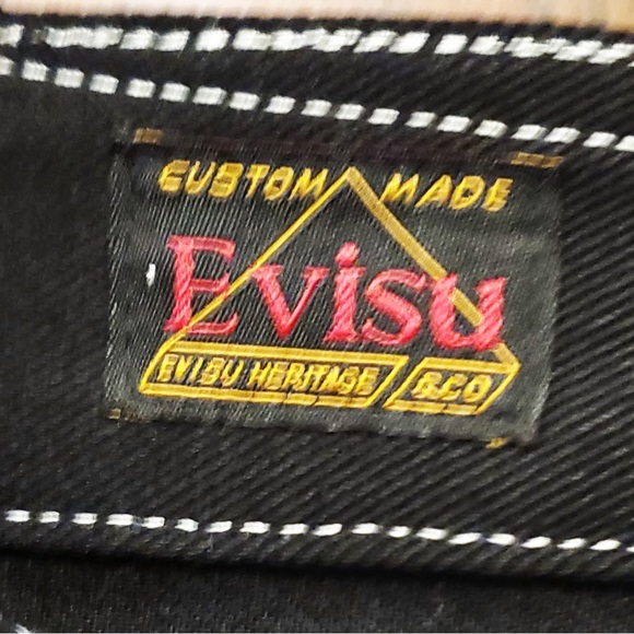 Evisu Black White Graphic Embroidery Multi-Pockets Tapered Denim Jeans NWT w Bag - Picture 8 of 16
